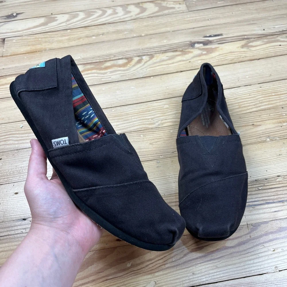 TOMS Classic Alpargata Black Canvas Slip On Flats Mens Size 10 Casual Shoes